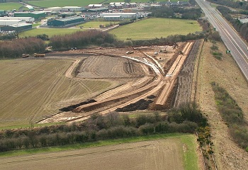 Aerial view of Lionheart station during construction